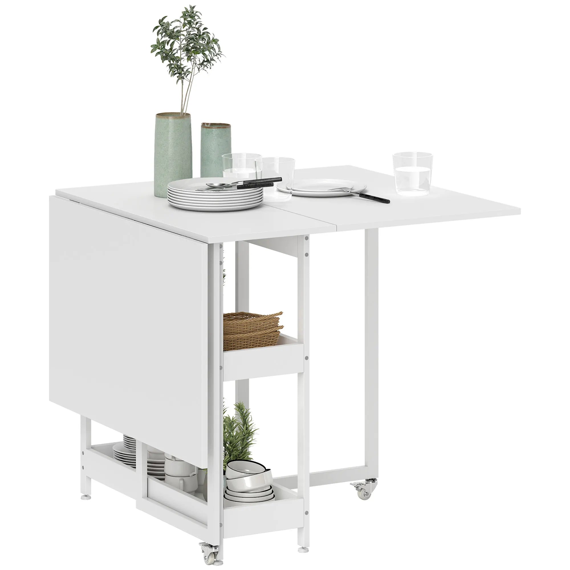 Table à manger pliante sur roulettes pour 4 personnes