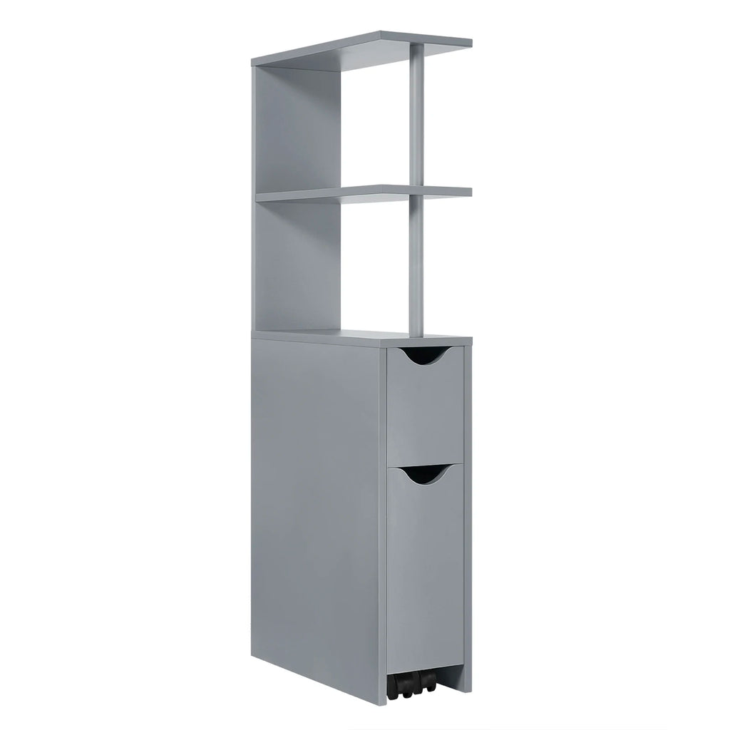 Meuble étroit de salle de bain à rangements coulissants