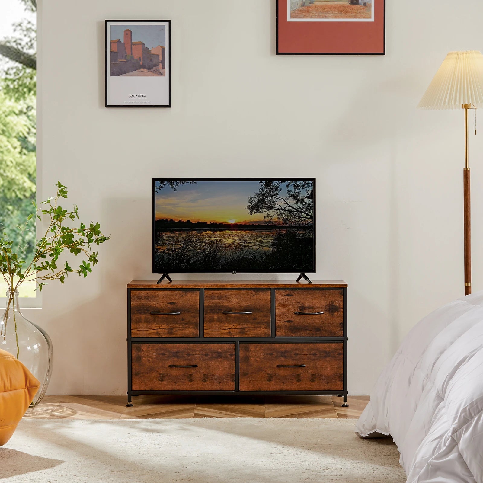 Commode en tissu à 5 tiroirs avec cadre en acier