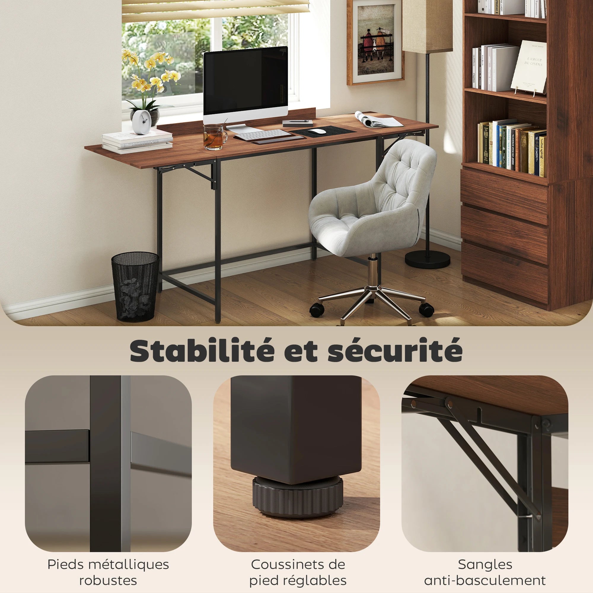 Bureau pliant à 2 rabats pour double écran 170 × 58 cm