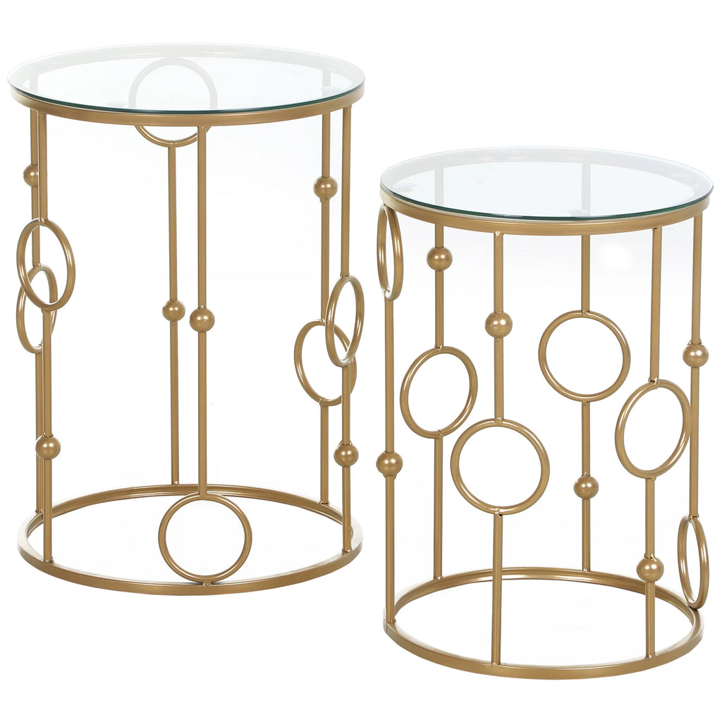 Lot de 2 tables gigognes en verre et métal doré