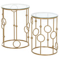 Lot de 2 tables gigognes en verre et métal doré