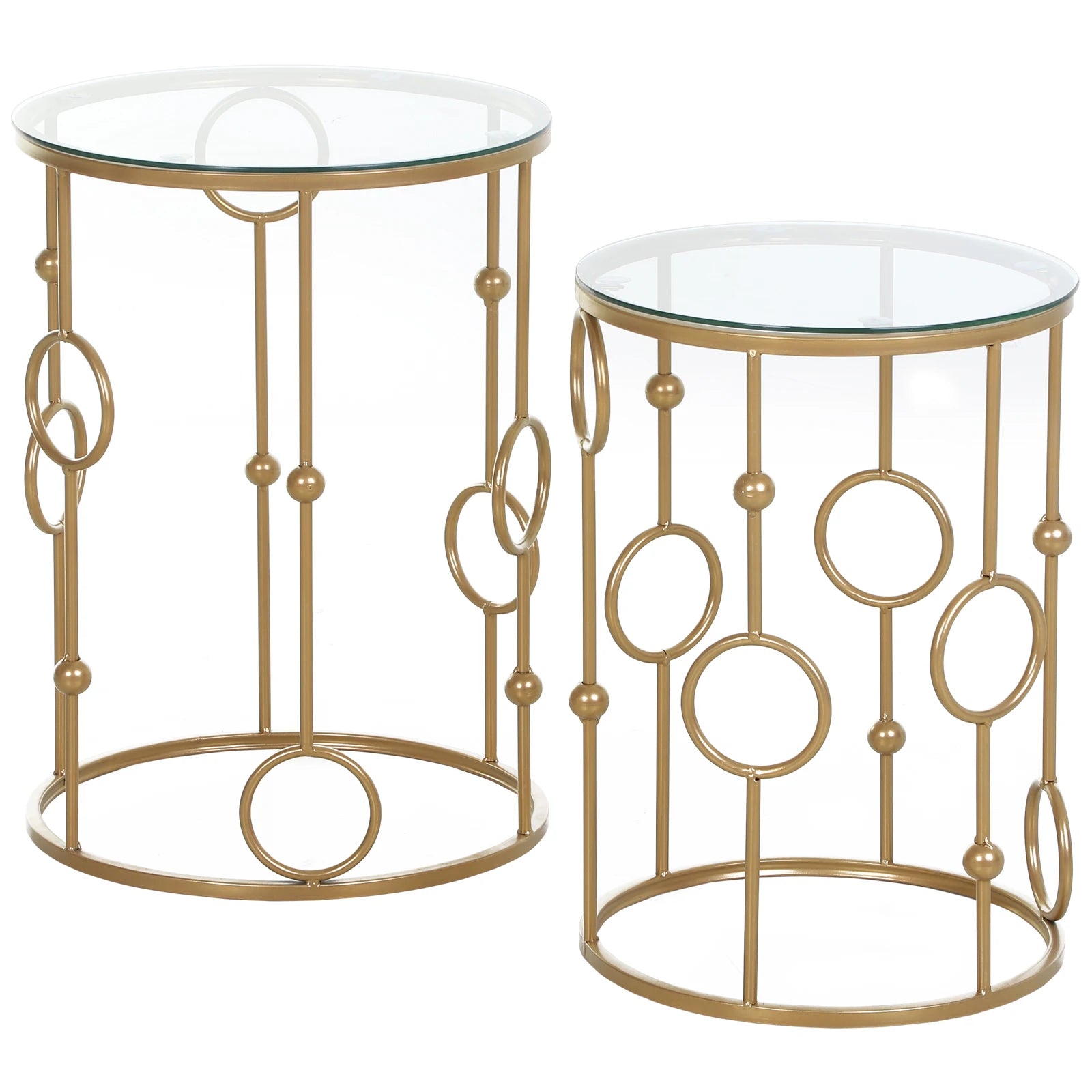 Lot de 2 tables gigognes en verre et métal doré