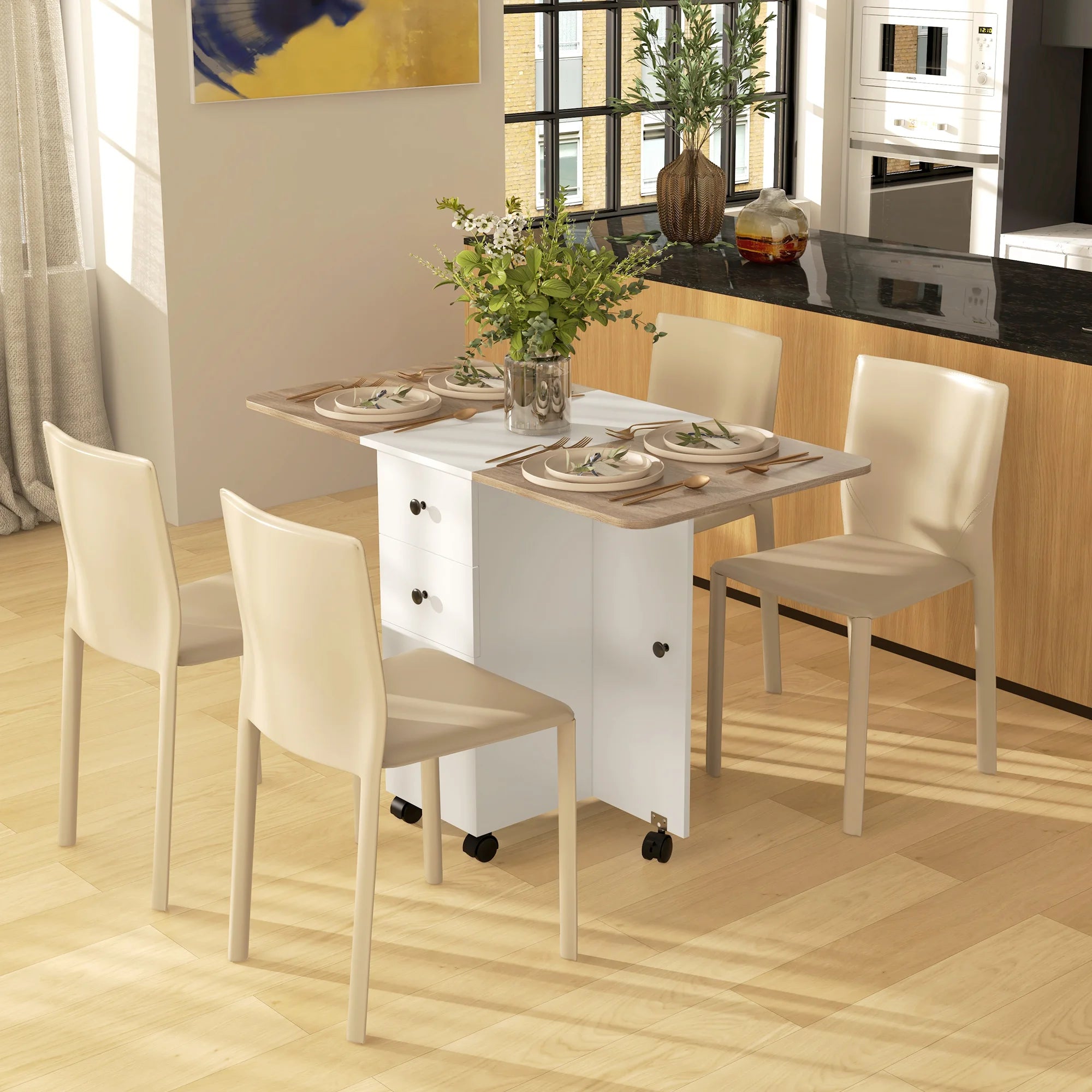 Table à manger pliante mobile 120 × 60 cm avec rangement