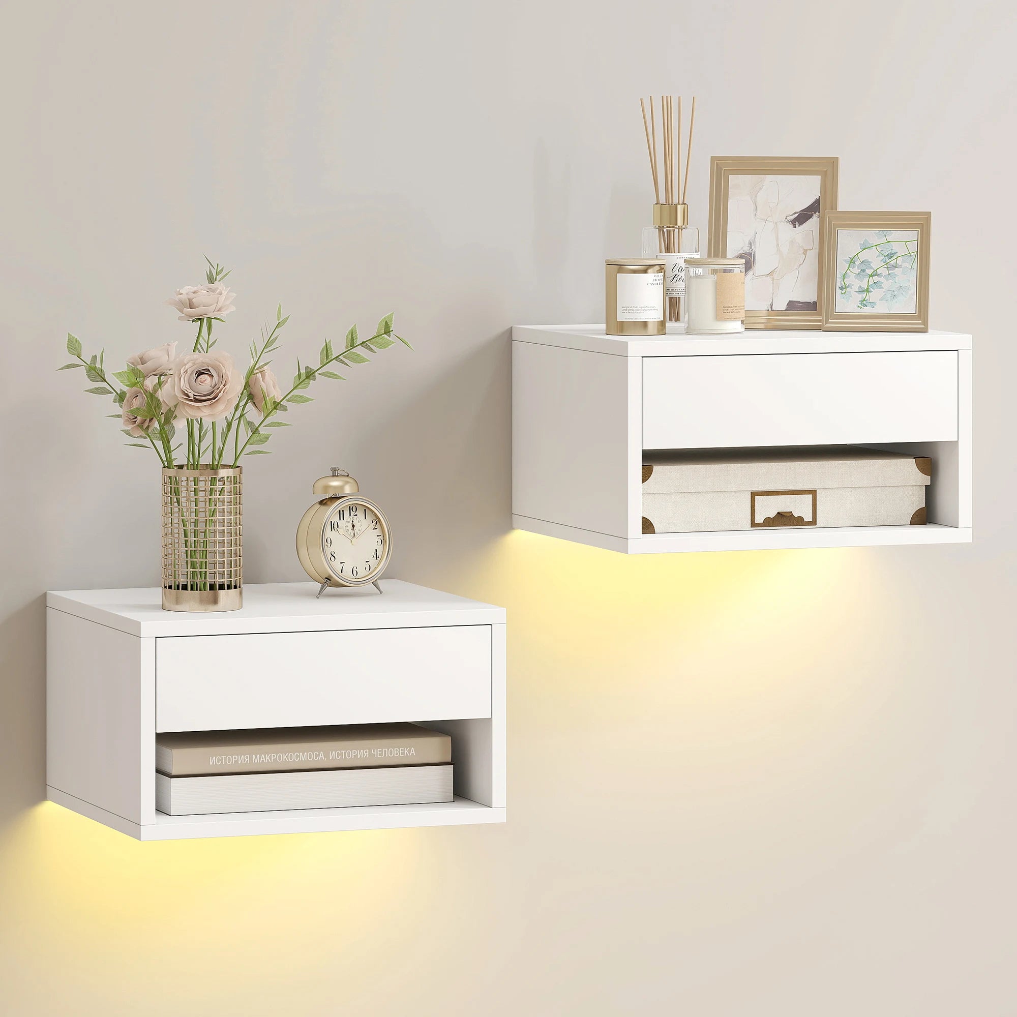 Lot de 2 chevets flottants LED avec tiroir