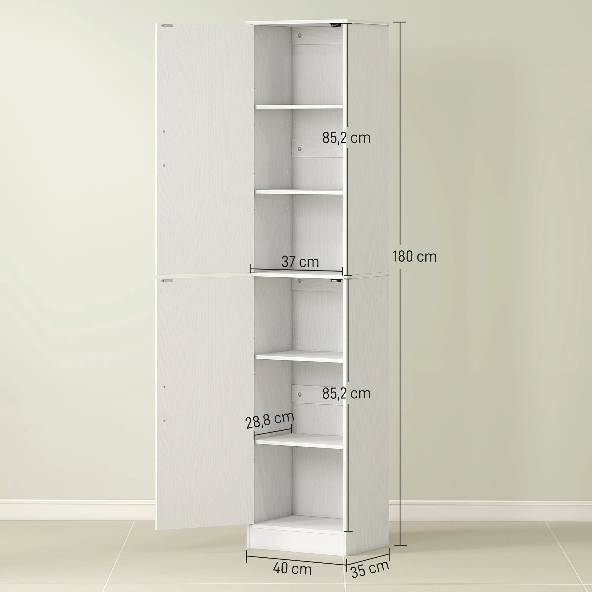 Colonne de salle de bain 2 portes et 4 étagères réglables