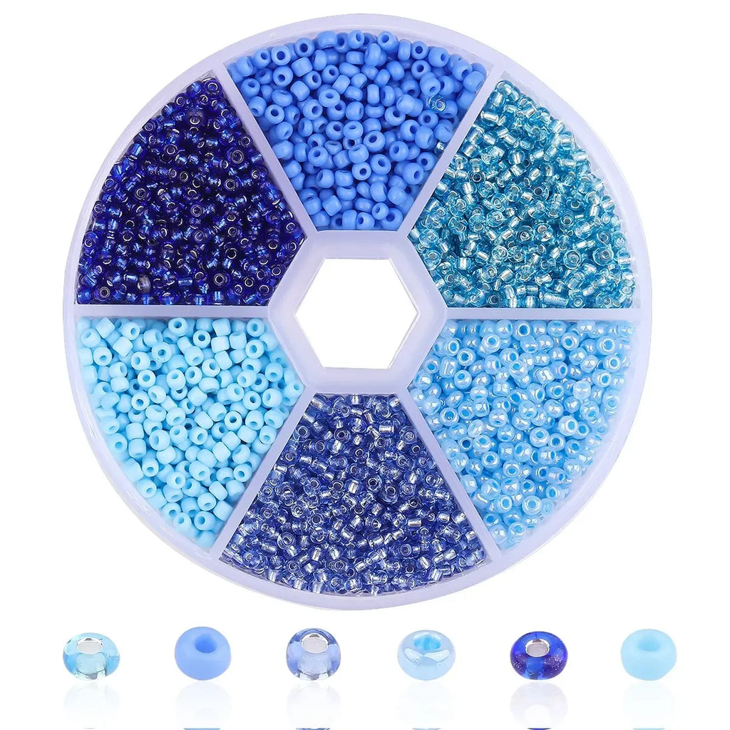 Boîte à compartiments de perles de riz en verre bleu clair et bleu foncé