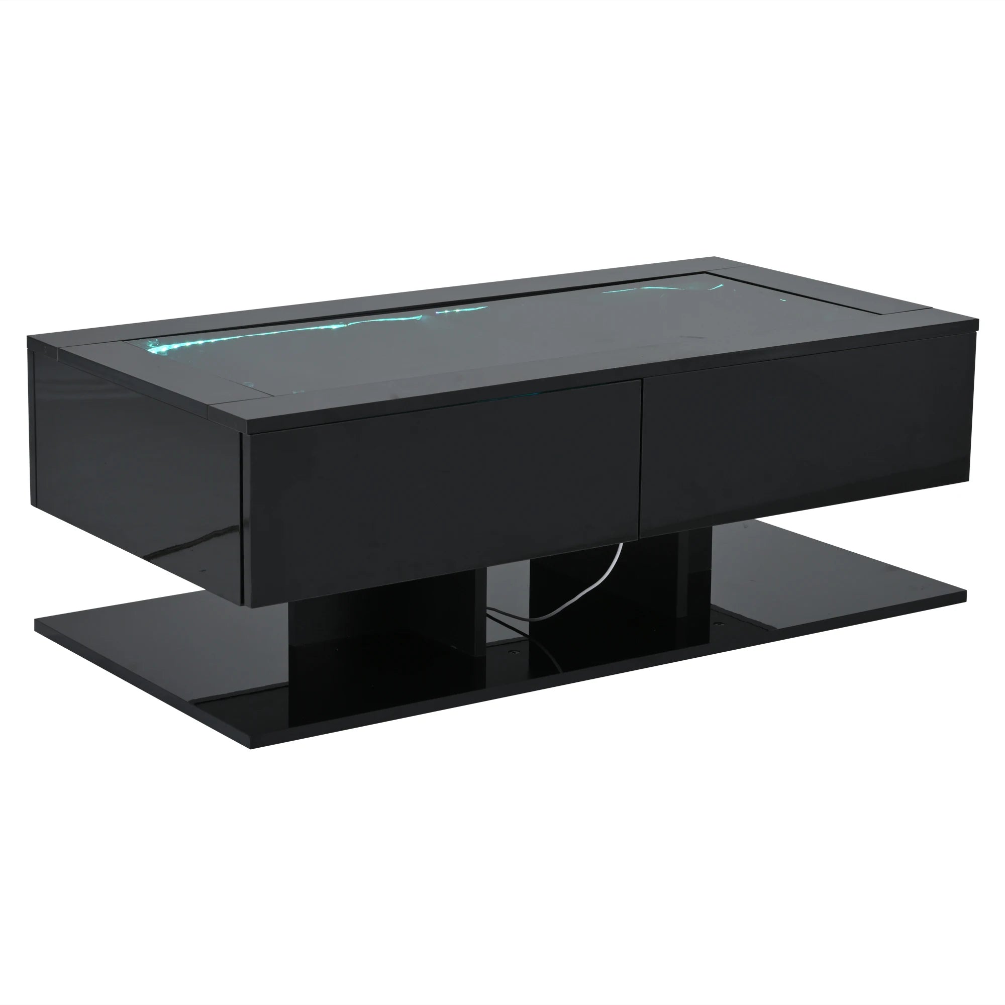 Table basse LED noire avec tiroirs 100 × 50 cm