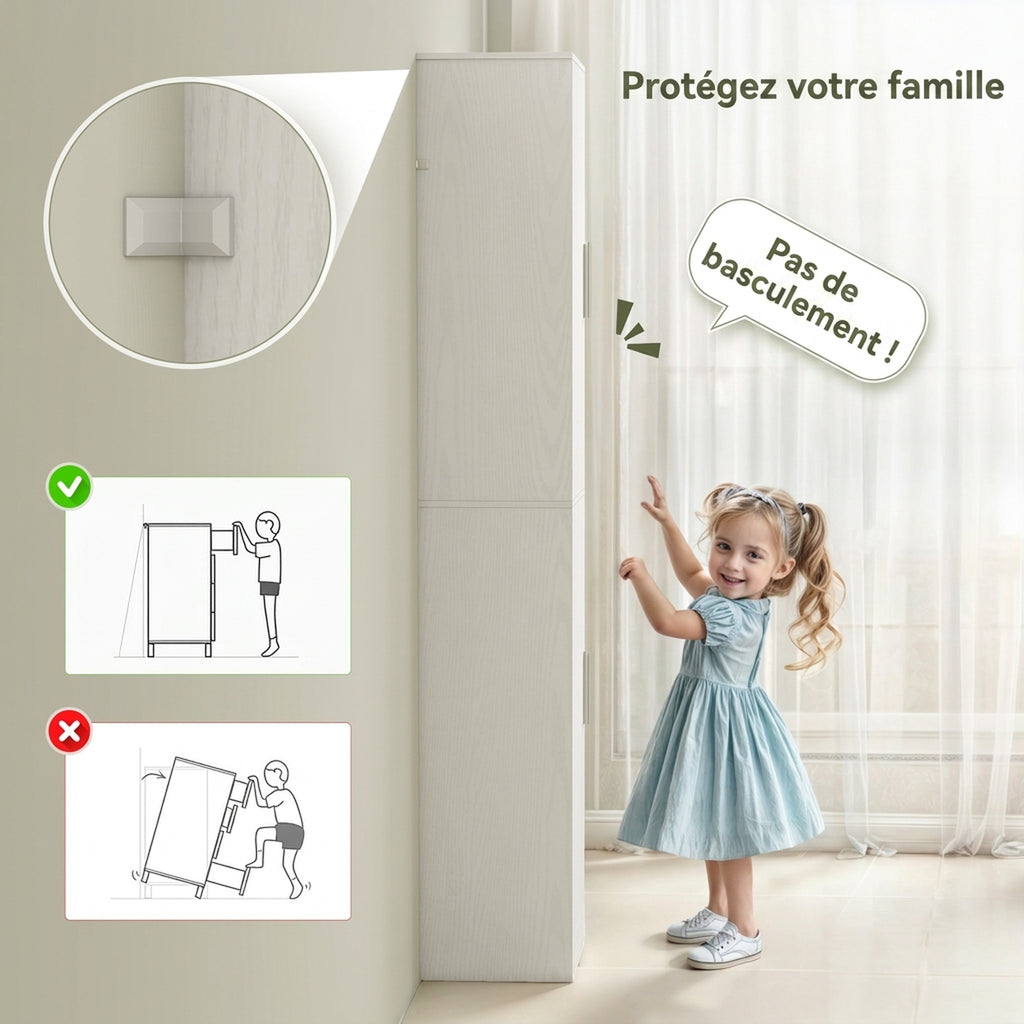 Colonne de salle de bain 2 portes et 4 étagères réglables