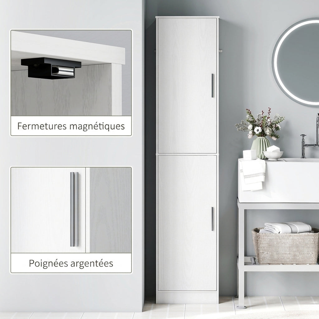 Colonne de salle de bain 2 portes et 4 étagères réglables