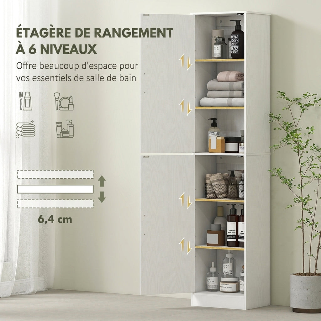 Colonne de salle de bain 2 portes et 4 étagères réglables