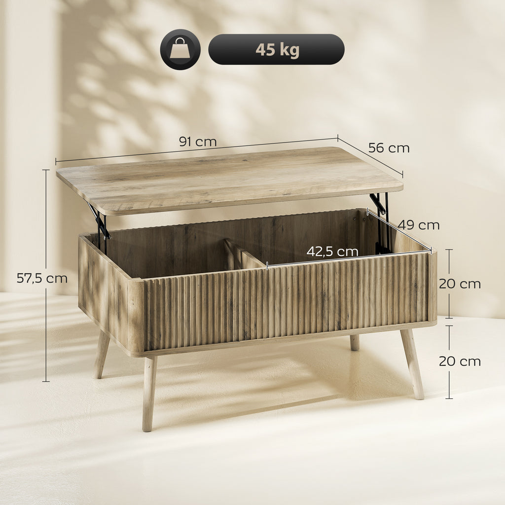 Table basse relevable avec rangements cachés 91 × 56 cm