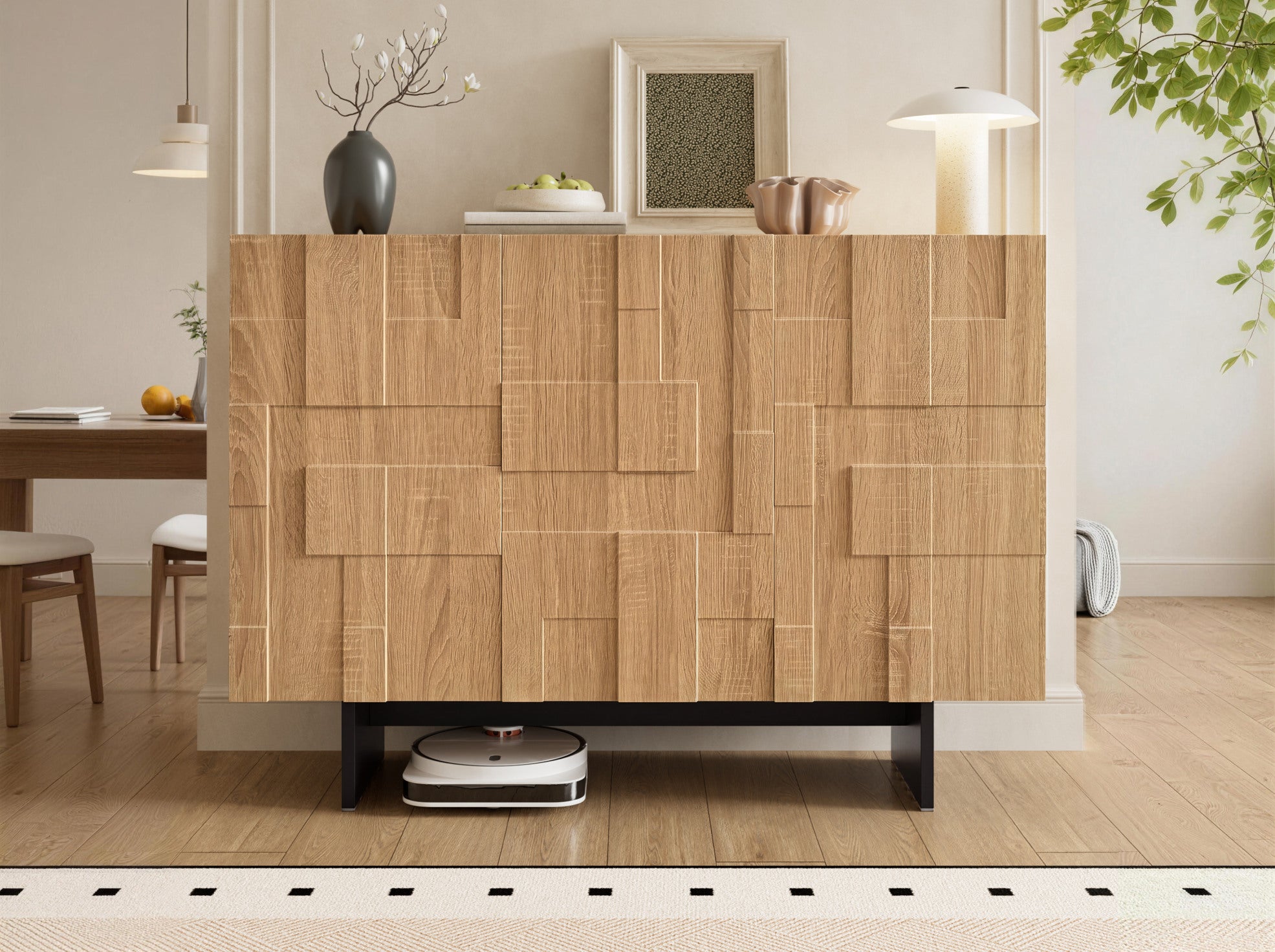 Buffet naturel et noir à 3 portes 105 cm