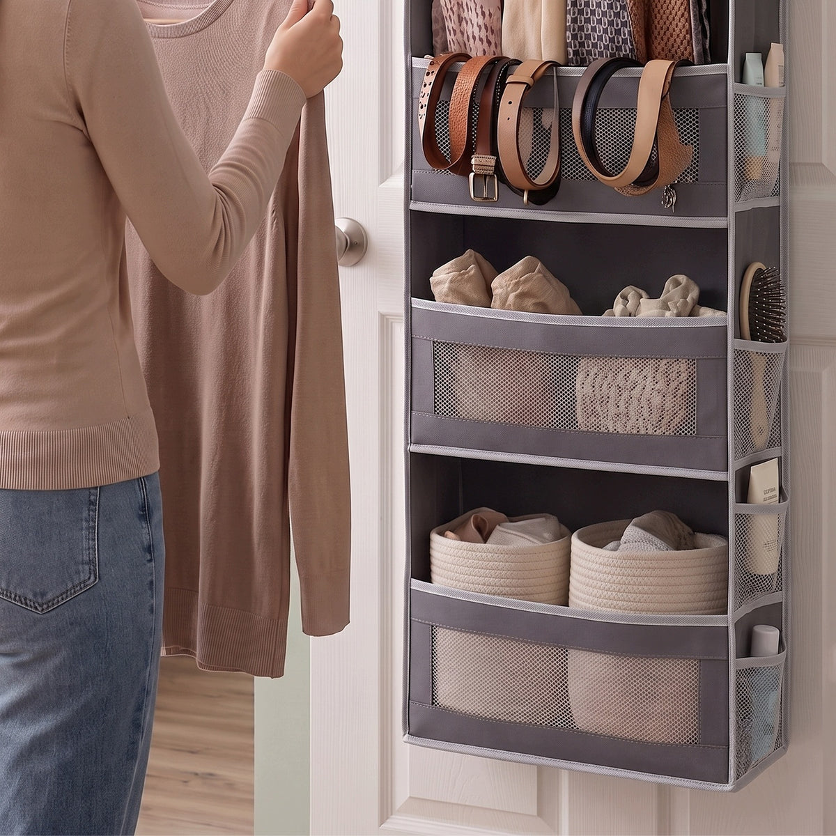 Organisateur de porte gris à 5 niveaux