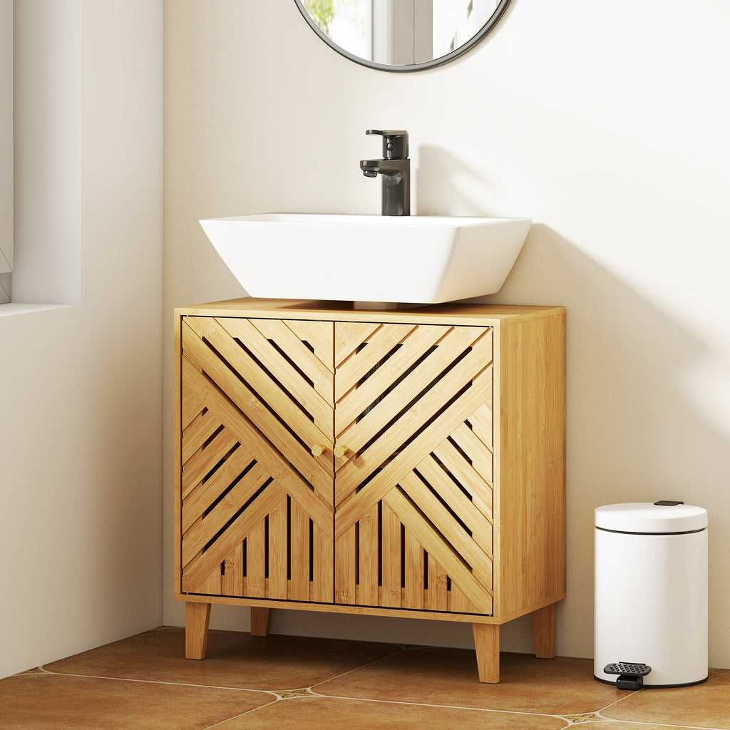 Meuble sous lavabo en bambou à 2 portes