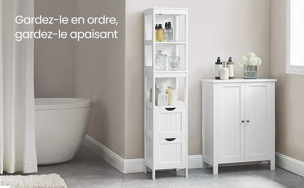 Colonne de salle de bain avec 3 niches et 2 tiroirs