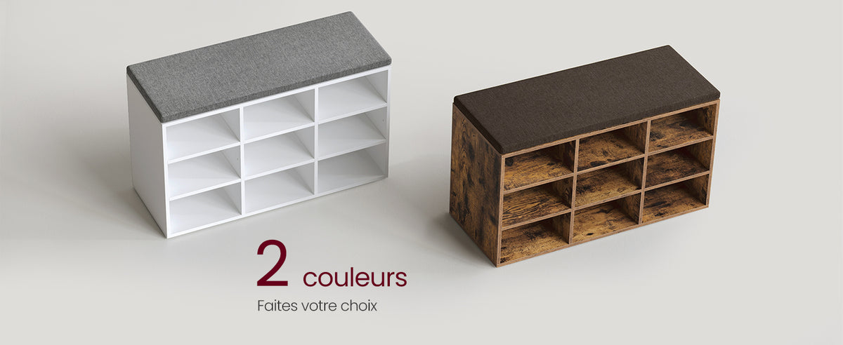 Banc à chaussures avec neuf cases et assise rembourrée, illustration 8