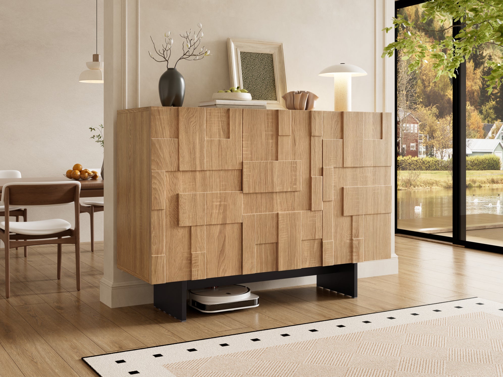 Buffet naturel et noir à 3 portes 105 cm