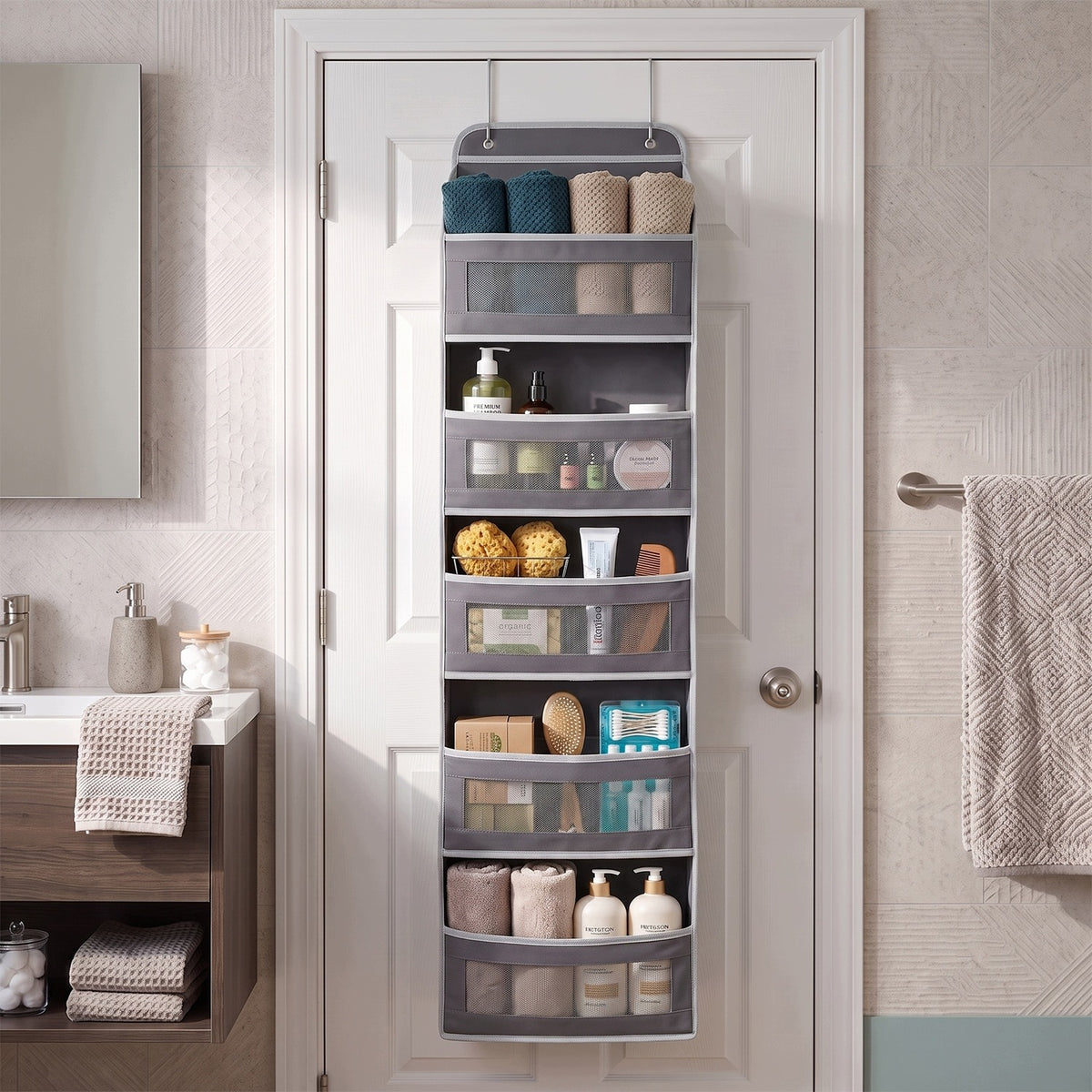 Organisateur de porte gris à 5 niveaux
