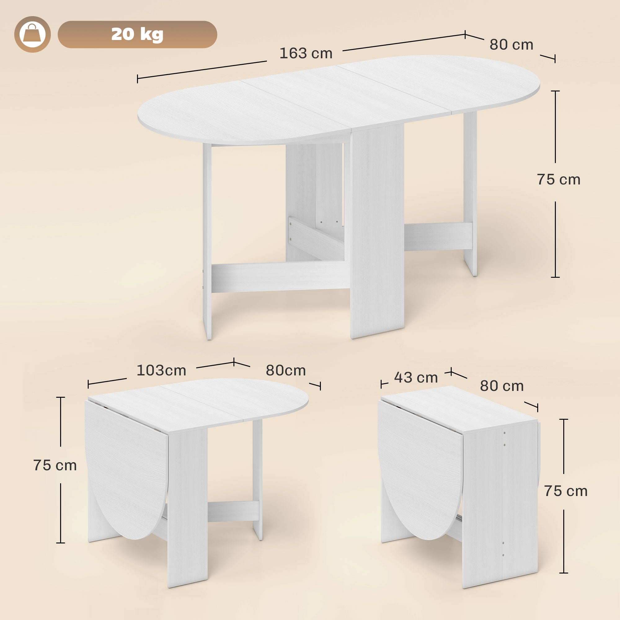 Table à manger ovale pliante jusqu’à 6 personnes