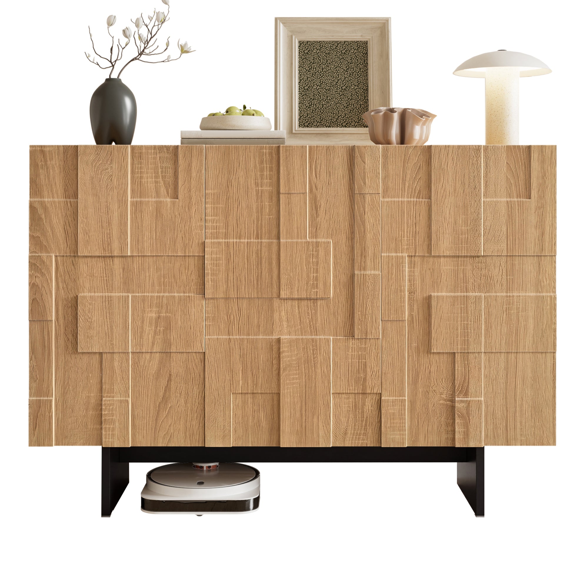 Buffet naturel et noir à 3 portes 105 cm