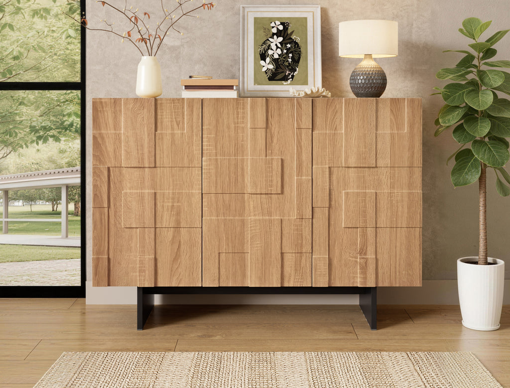 Buffet naturel et noir à 3 portes 105 cm