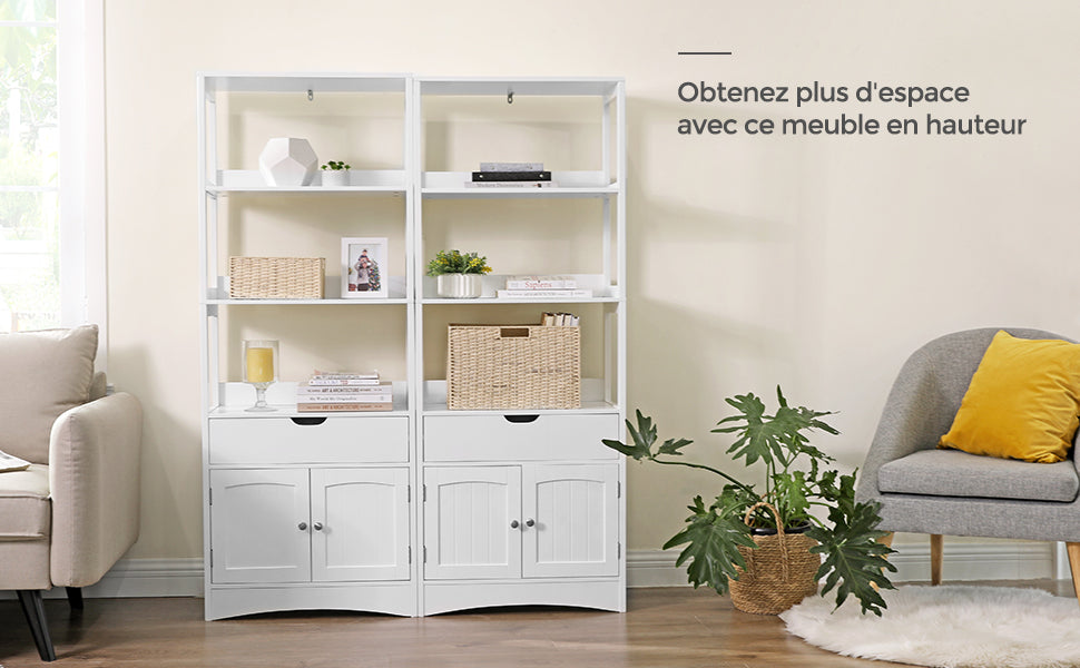 Armoire haute blanche avec 3 niches, tiroir et placard