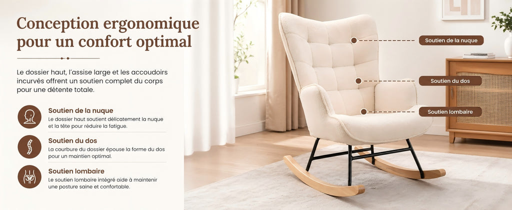 Fauteuil à bascule d’allaitement en tissu bouclé