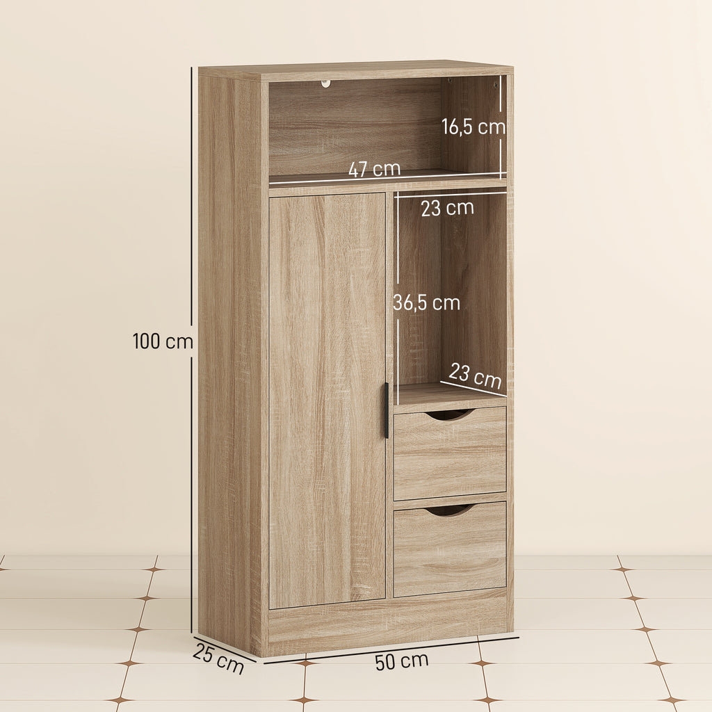 Colonne de salle de bain 2 tiroirs et étagère réglable