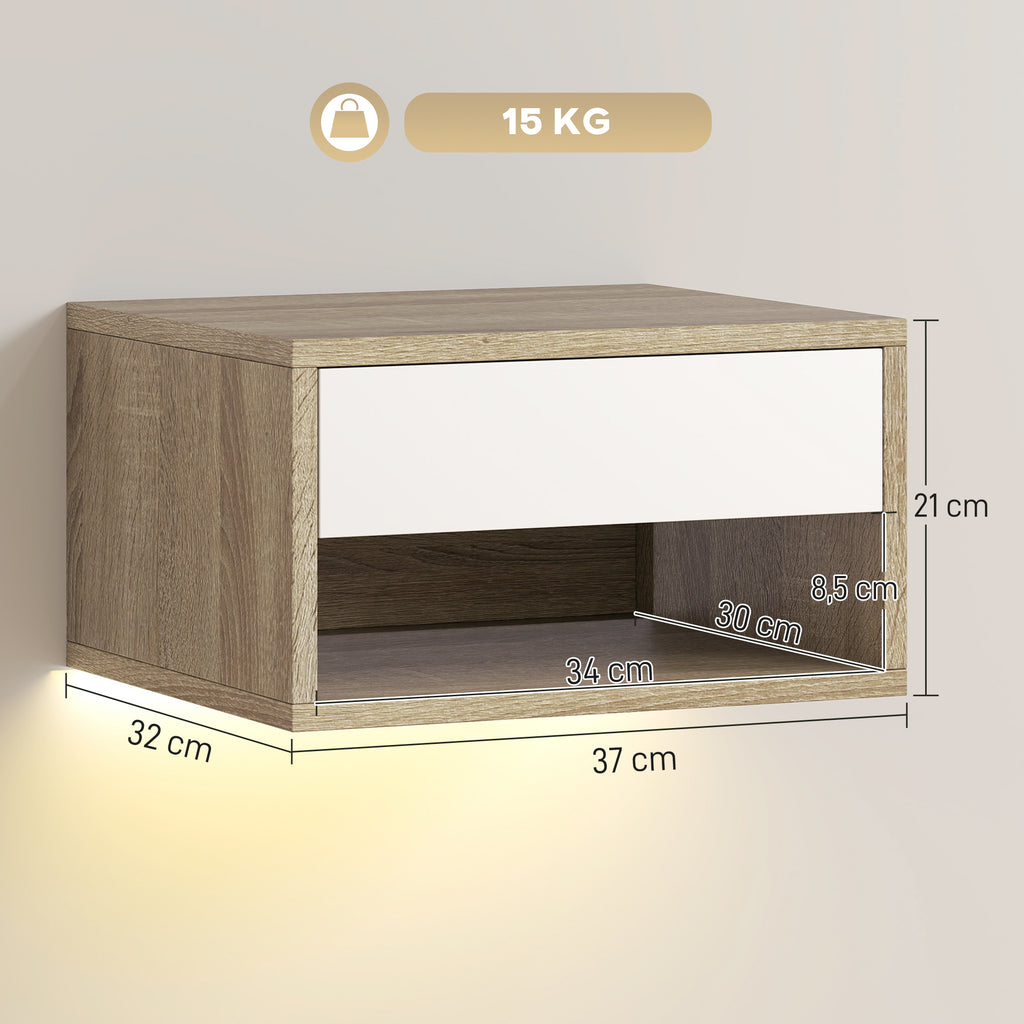 Lot de 2 chevets flottants LED avec tiroir