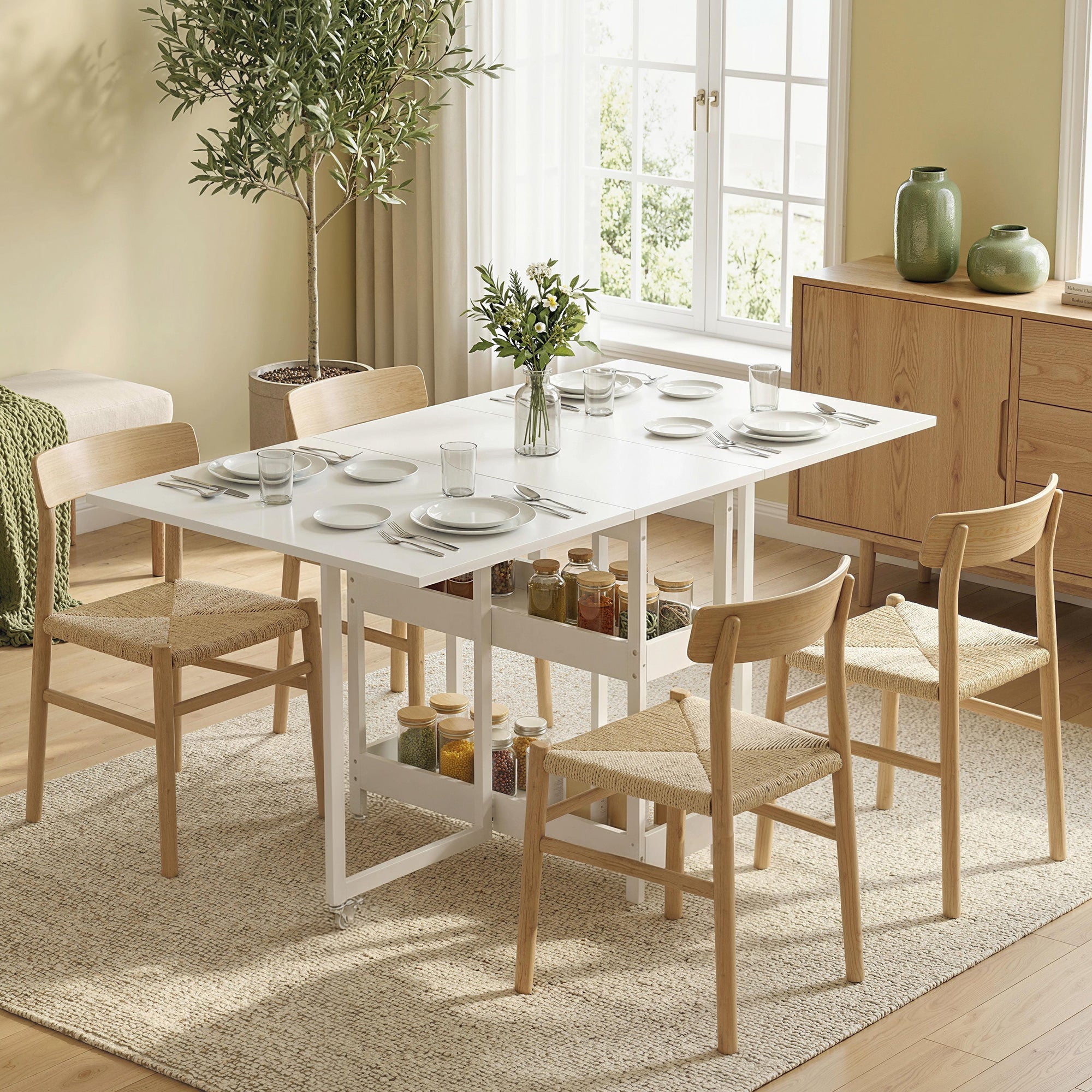 Table à manger pliante sur roulettes pour 4 personnes